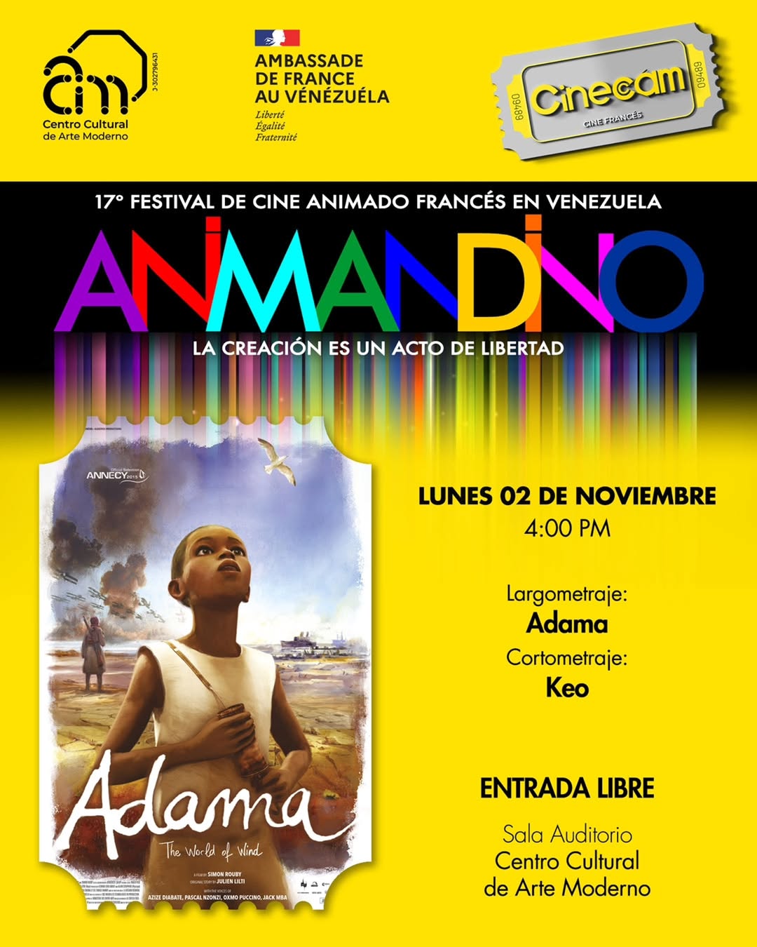 17° Festival de Cine Animado Francés en Venezuela (Animandino) — Adama y Keo